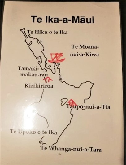 A map of the North Island, showing Māori place names